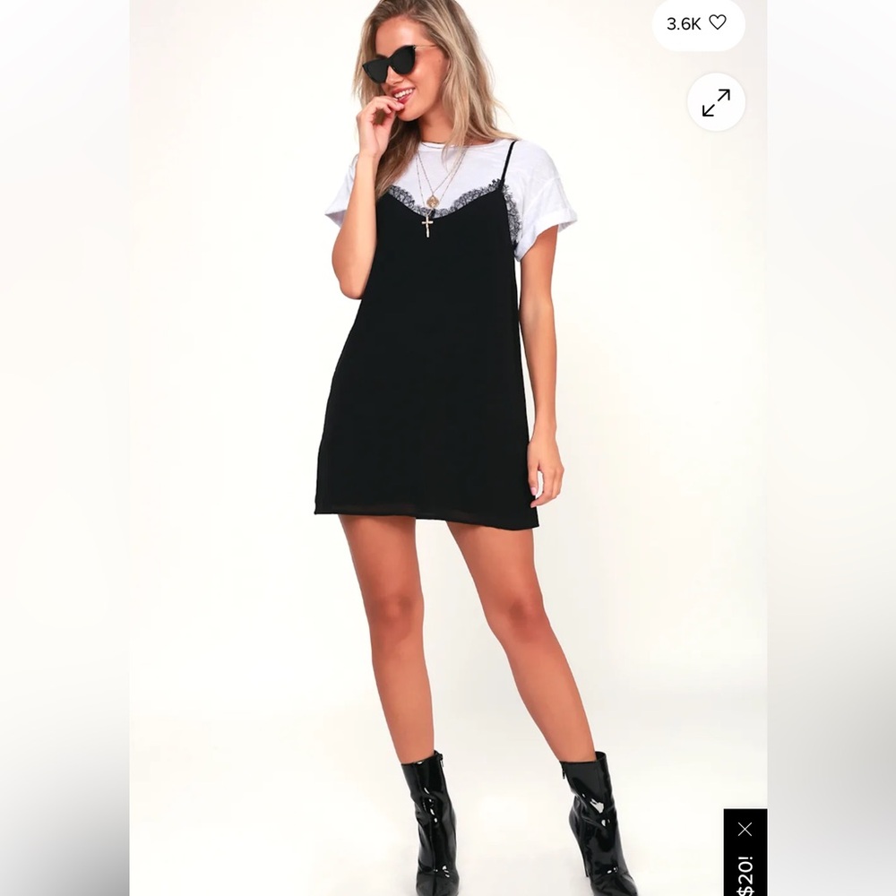 Lulu's “A Little More Love” Black Lace Slip Dress